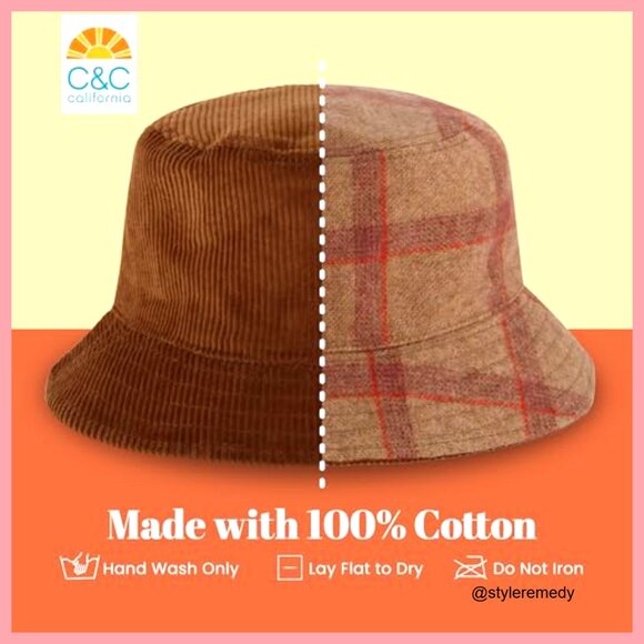 Reversible Corduroy and Plaid Packable Travel Hat, Wide Brim Summer Hat main image 5